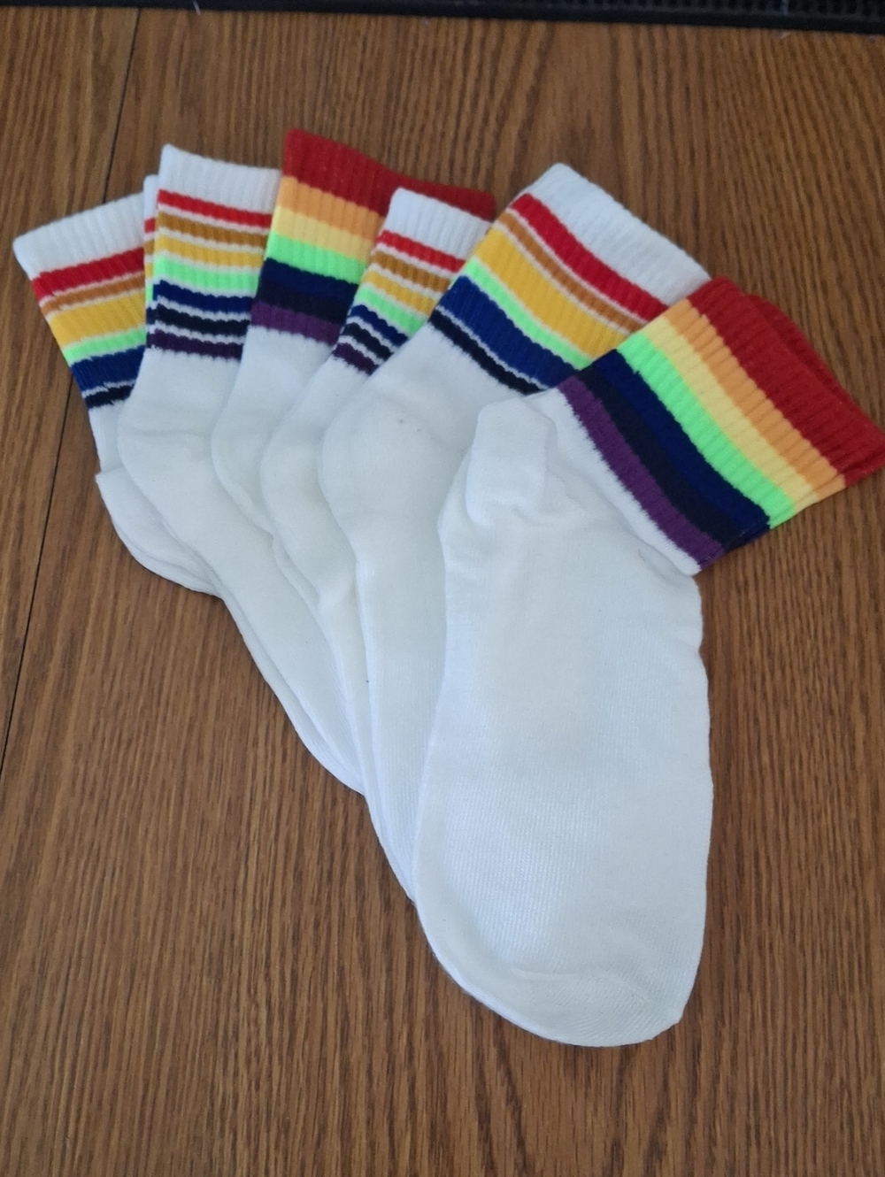 White Socks with Rainbow Stripe Cuff - Women's